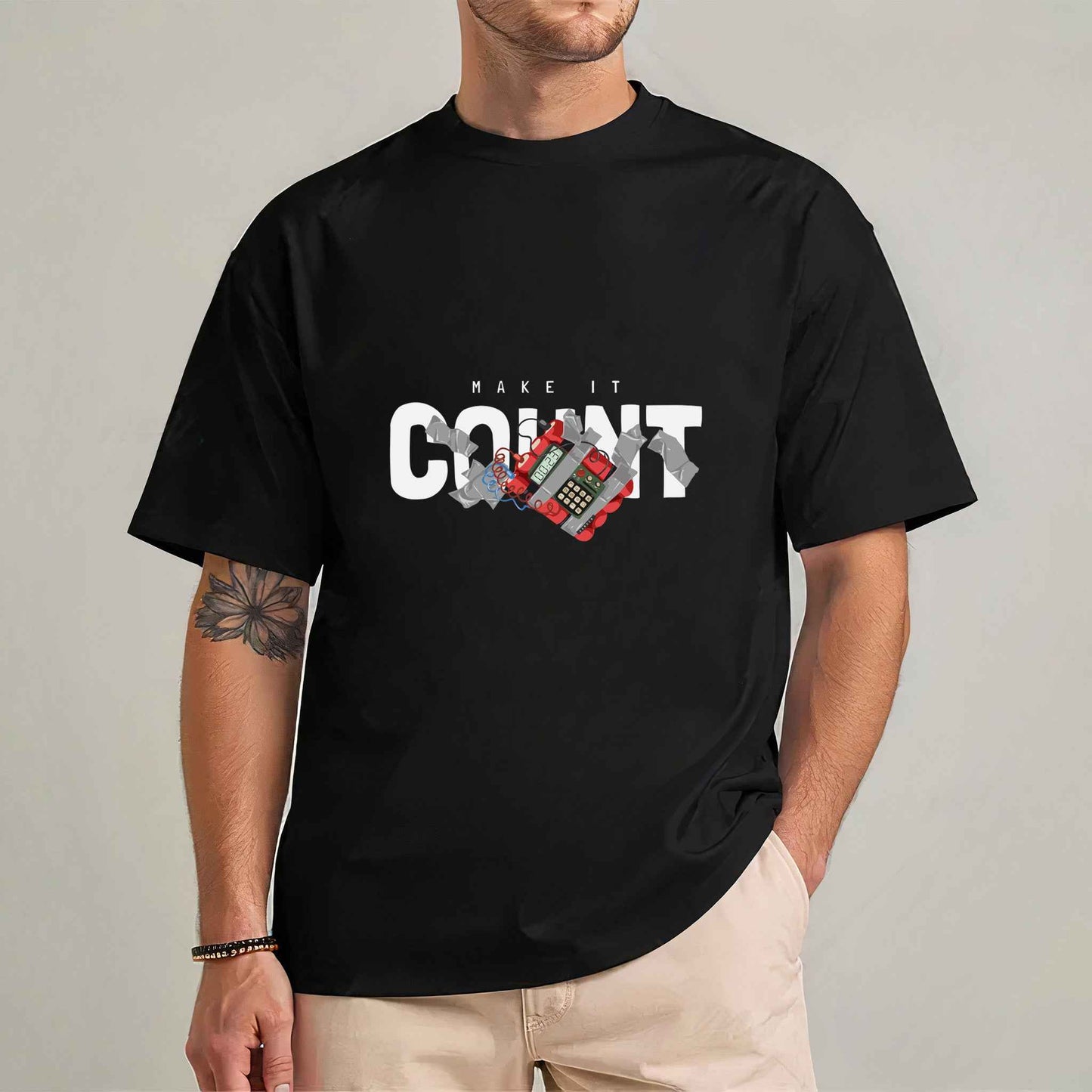 Tricou barbat din bumbac 100% Minimalist MAKE IT COUNT
