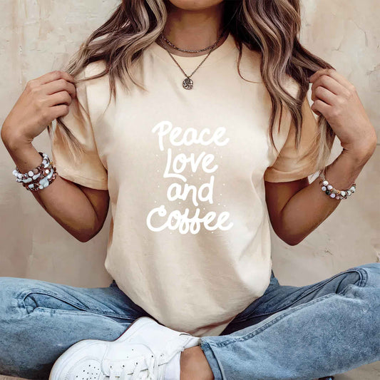 Tricou dama din bumbac 100% Minimalist PEACE LOVE COFFEE