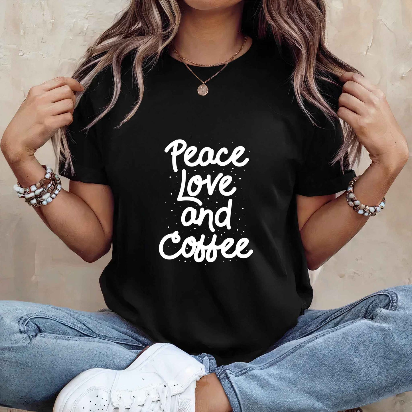 Tricou dama din bumbac 100% Minimalist PEACE LOVE COFFEE