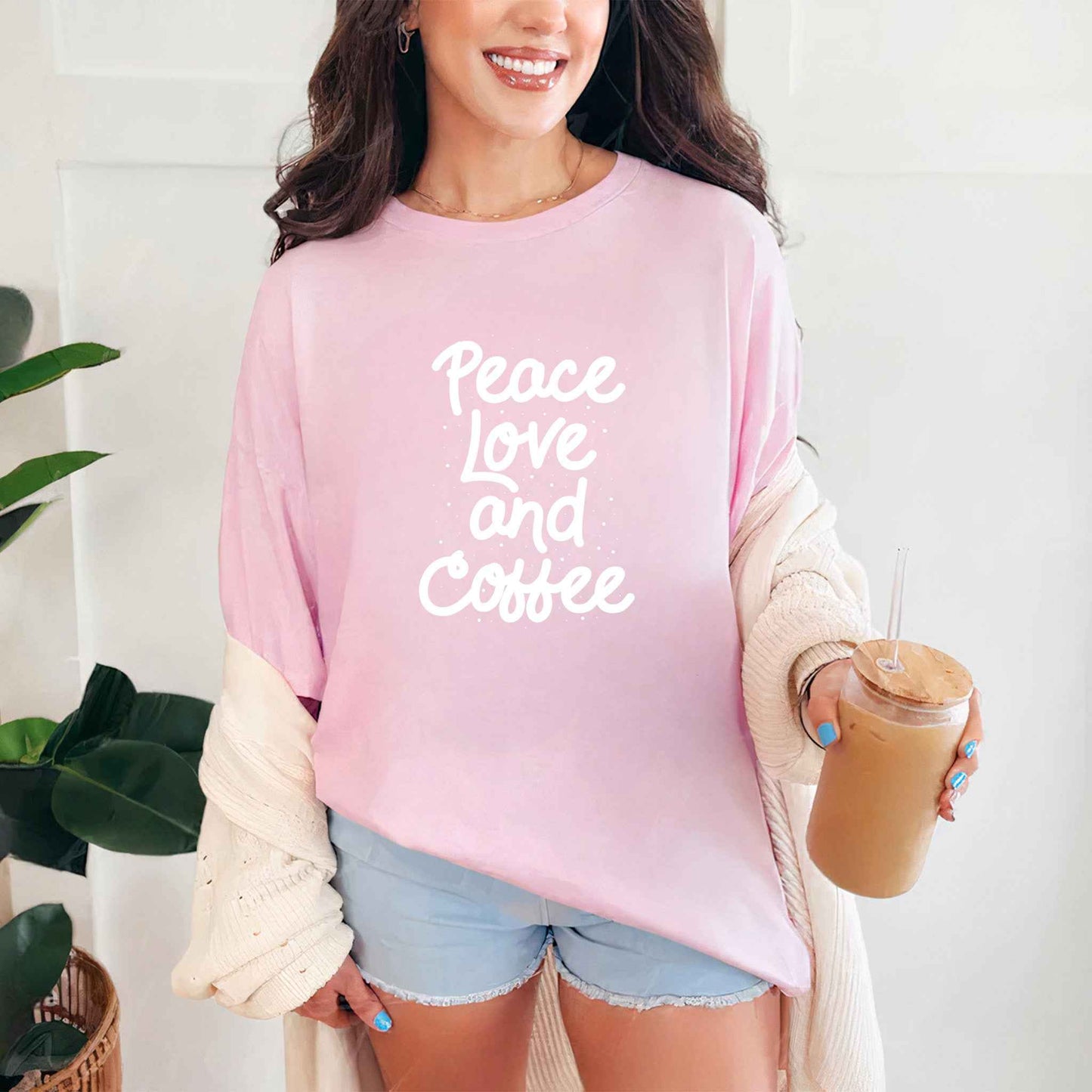 Tricou dama din bumbac 100% Minimalist PEACE LOVE COFFEE