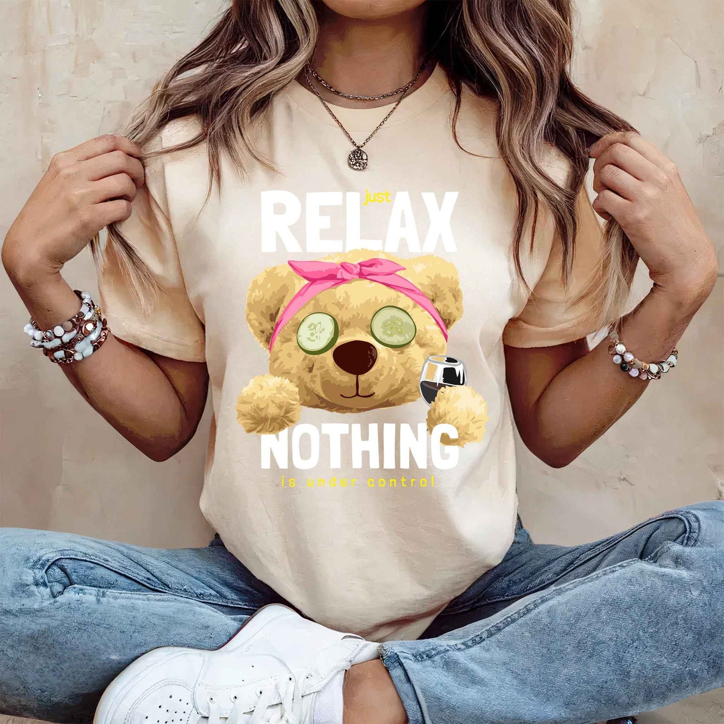 Tricou dama din bumbac 100% cu Ursuleti JUST RELAX