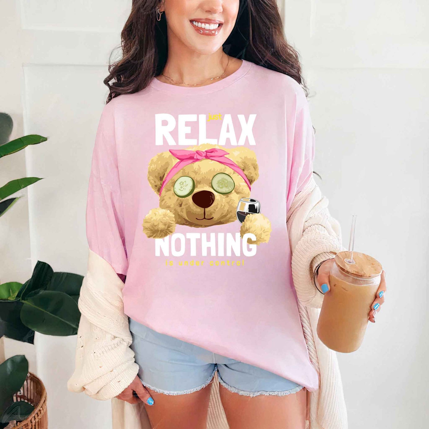Tricou dama din bumbac 100% cu Ursuleti JUST RELAX