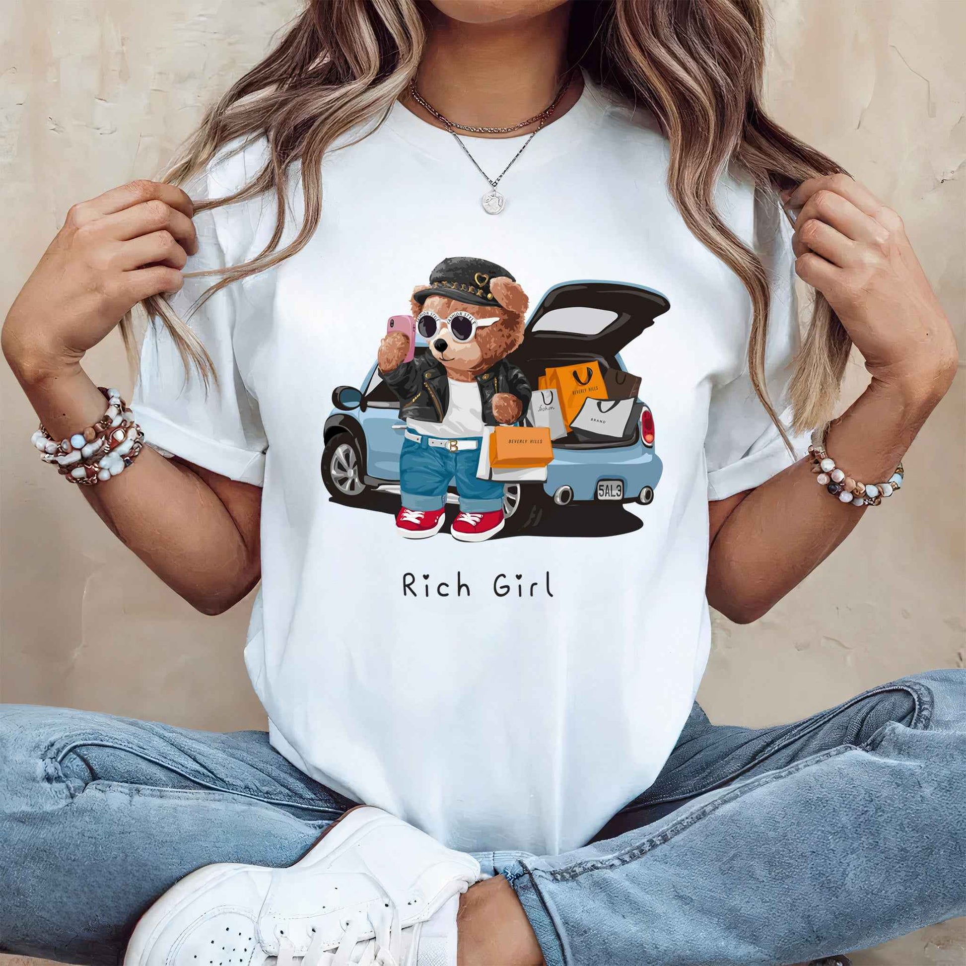 Tricou dama din bumbac 100% Cu Ursuleti RICH GIRL