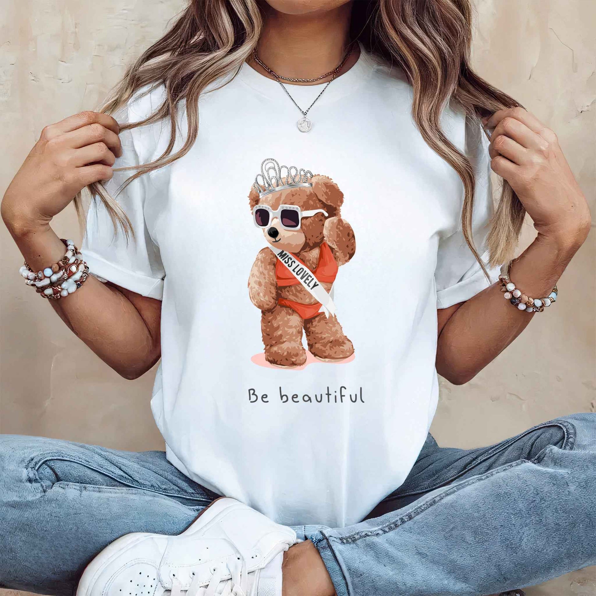 Tricou dama din bumbac 100% Cu Ursuleti BE BEAUTIFUL