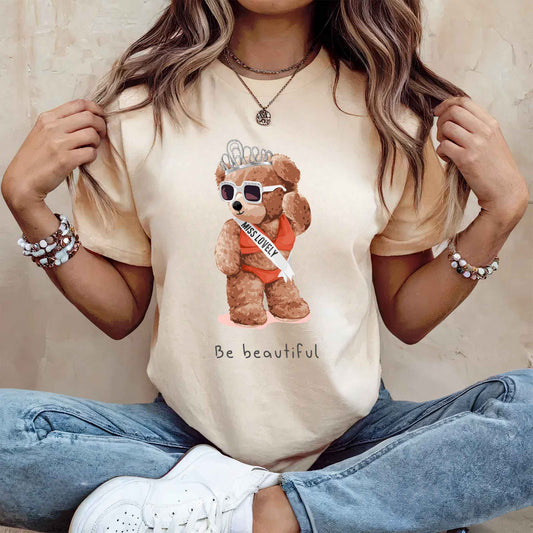 Tricou dama din bumbac 100% Cu Ursuleti BE BEAUTIFUL