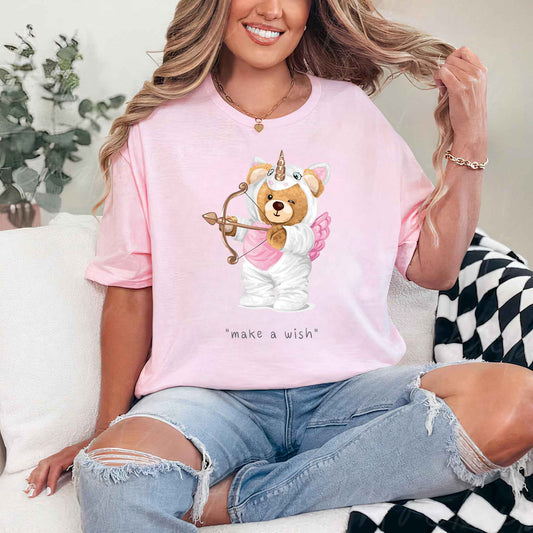 Tricou dama din bumbac 100% Cu Ursuleti MAKE A WISH