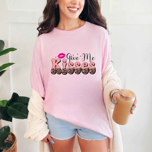 Tricou dama din bumbac 100% cu mesaje si citate vibrante GIVE ME KISSES