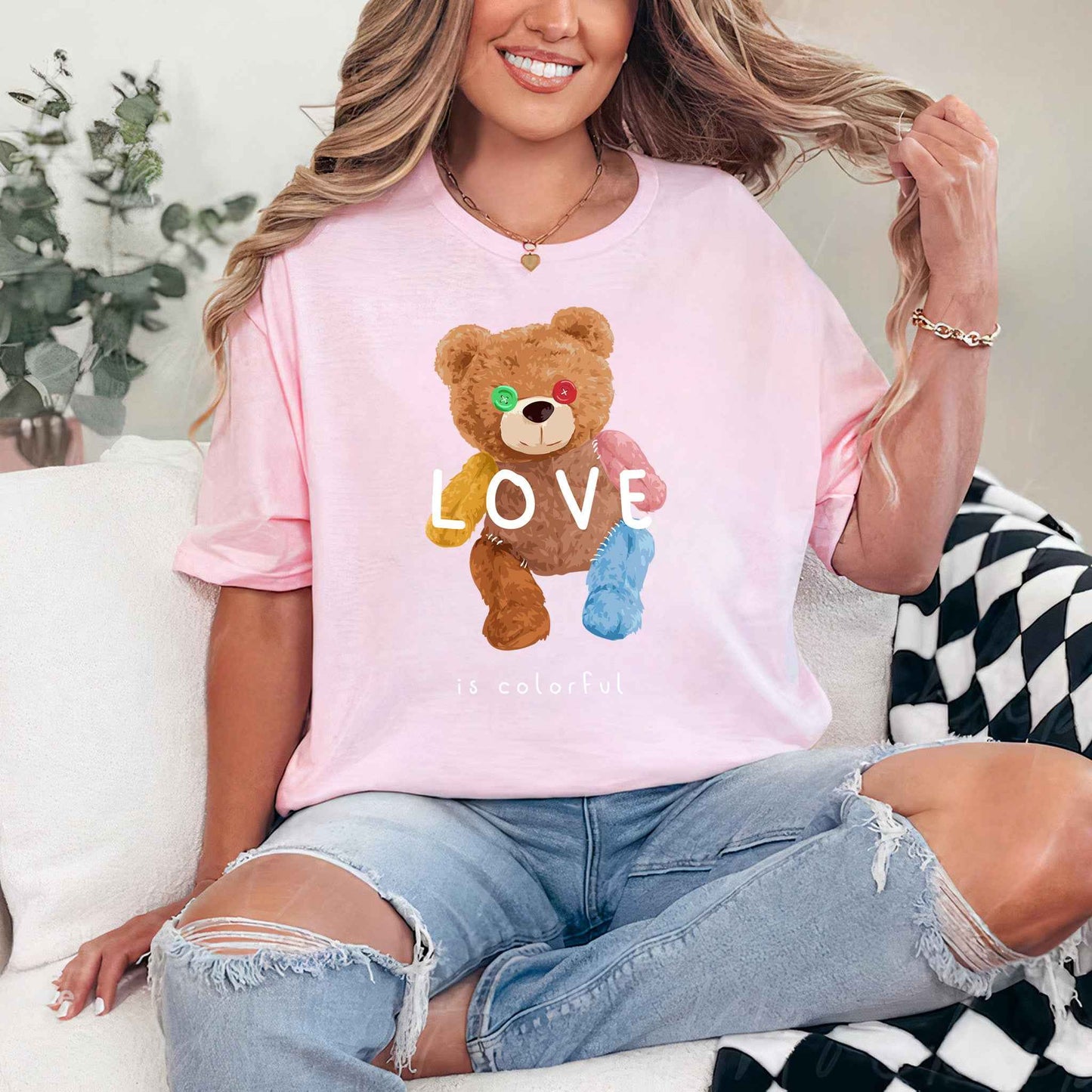 Tricou dama din bumbac 100% Cu Ursuleti COLORFUL LOVE