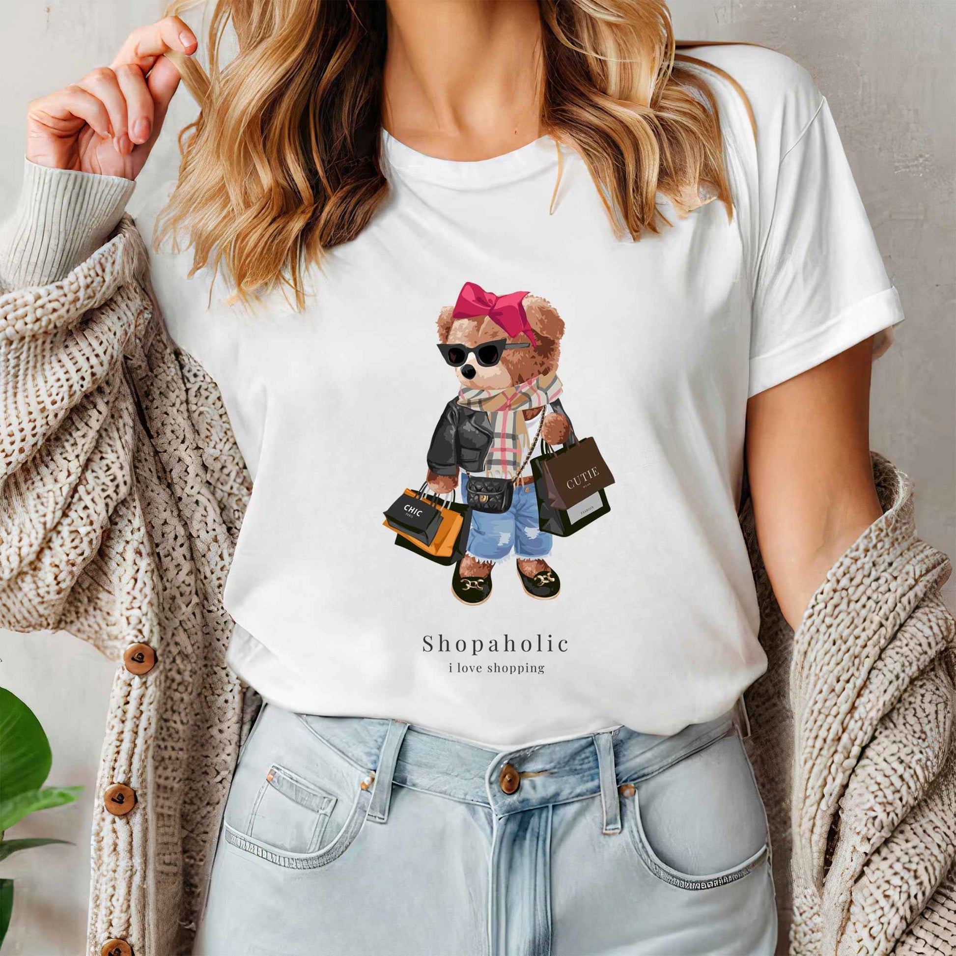 Tricou dama din bumbac 100% Cu Ursuleti SHOPAHOLIC
