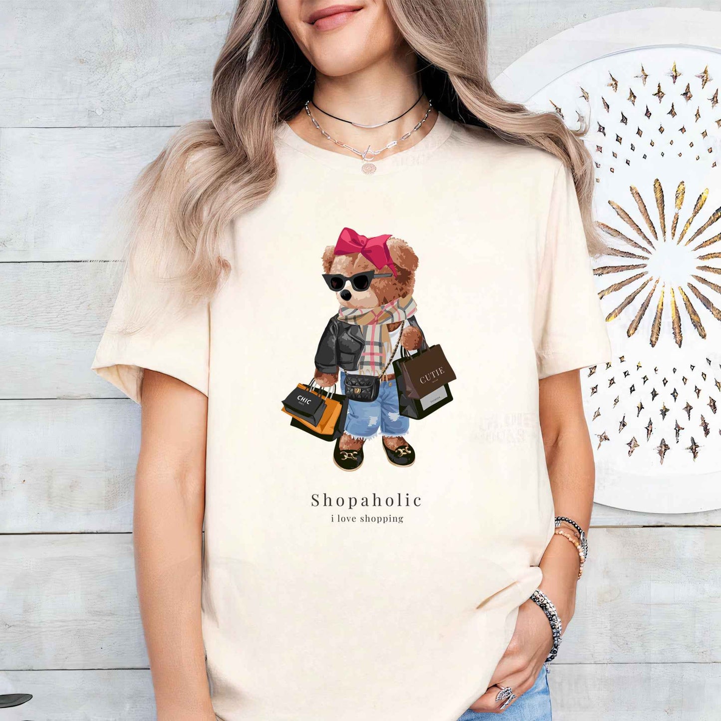 Tricou dama din bumbac 100% Cu Ursuleti SHOPAHOLIC