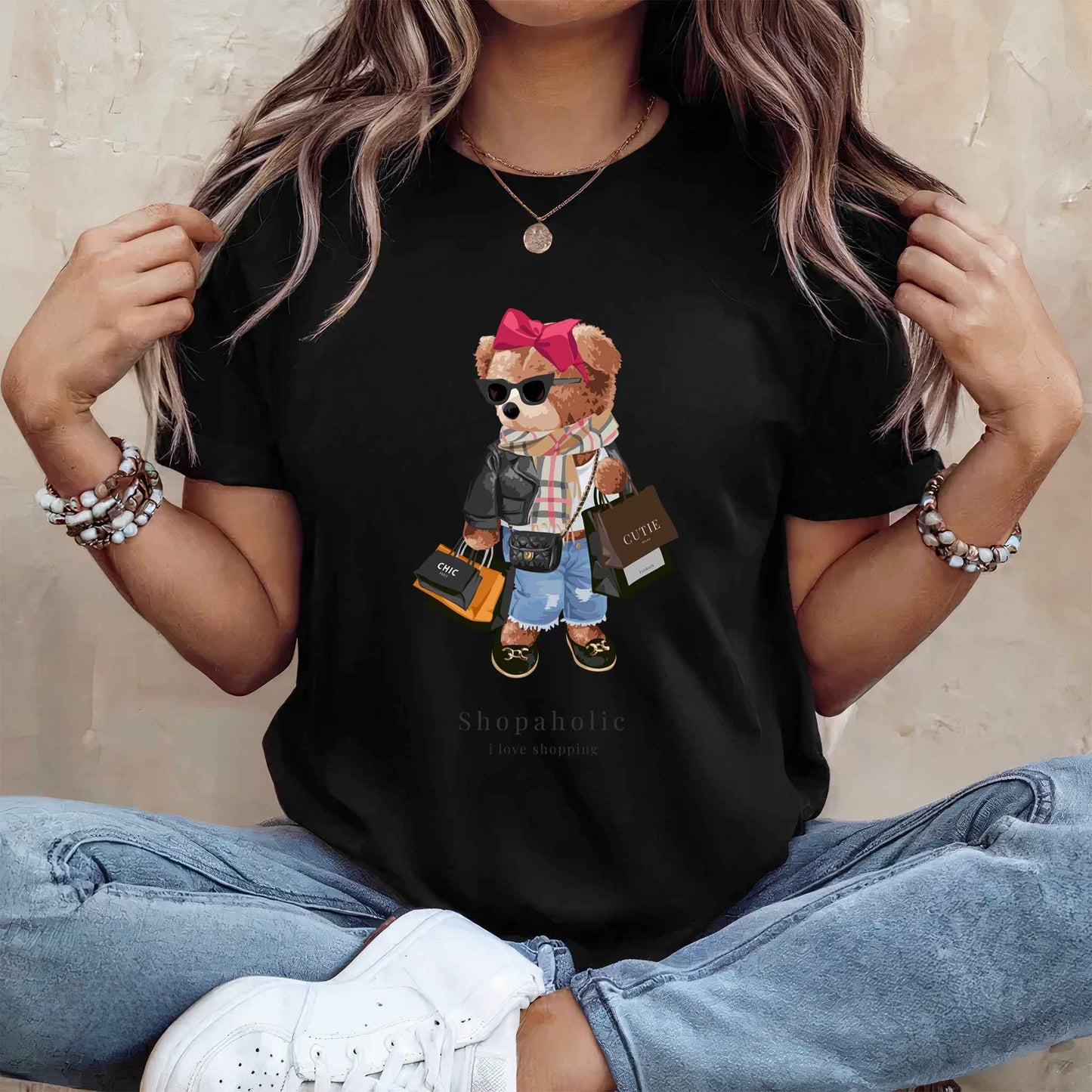 Tricou dama din bumbac 100% Cu Ursuleti SHOPAHOLIC