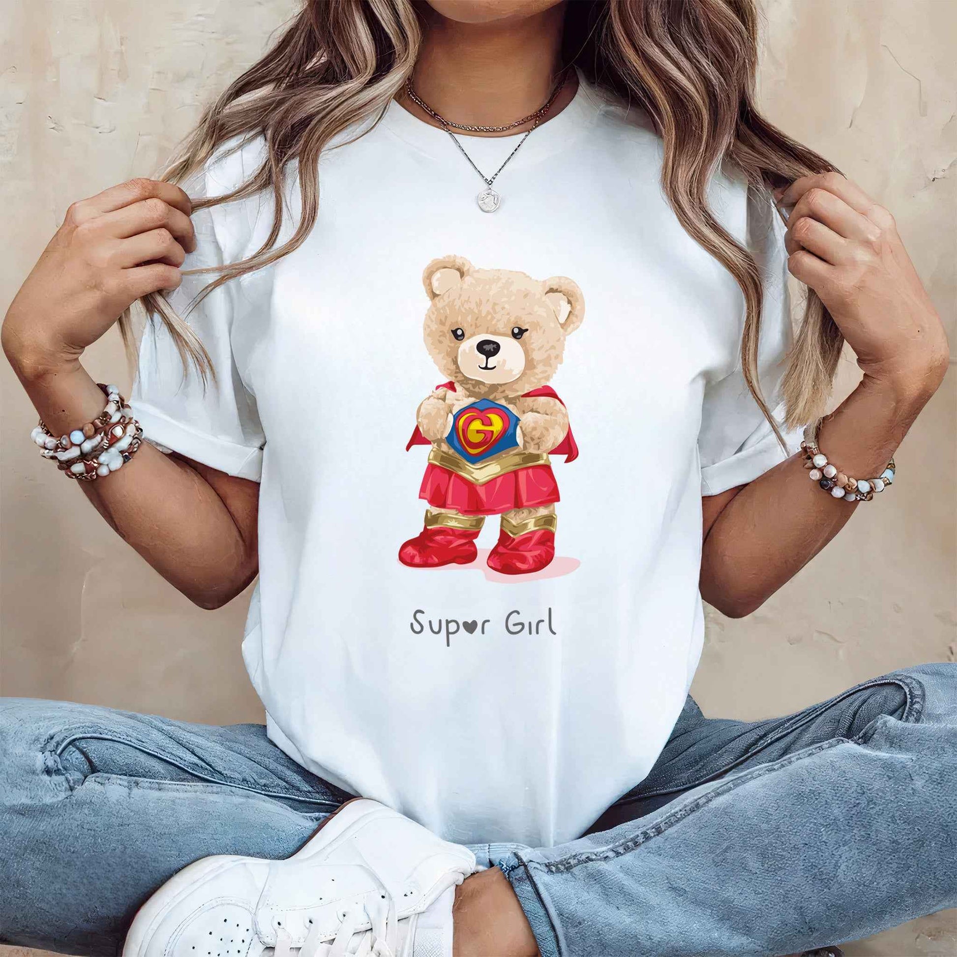 Tricou dama din bumbac 100% Cu Ursuleti SUPER GIRL