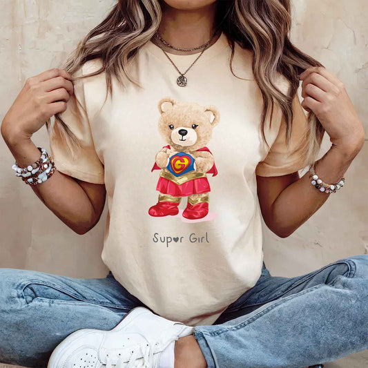 Tricou dama din bumbac 100% Cu Ursuleti SUPER GIRL