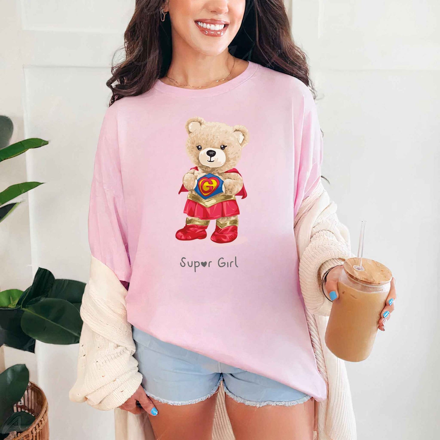 Tricou dama din bumbac 100% Cu Ursuleti SUPER GIRL