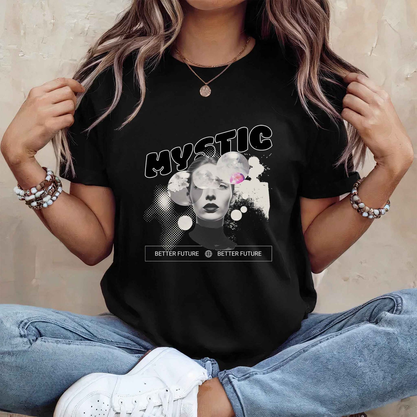 Tricou dama din bumbac 100% minimalist MYSTIC