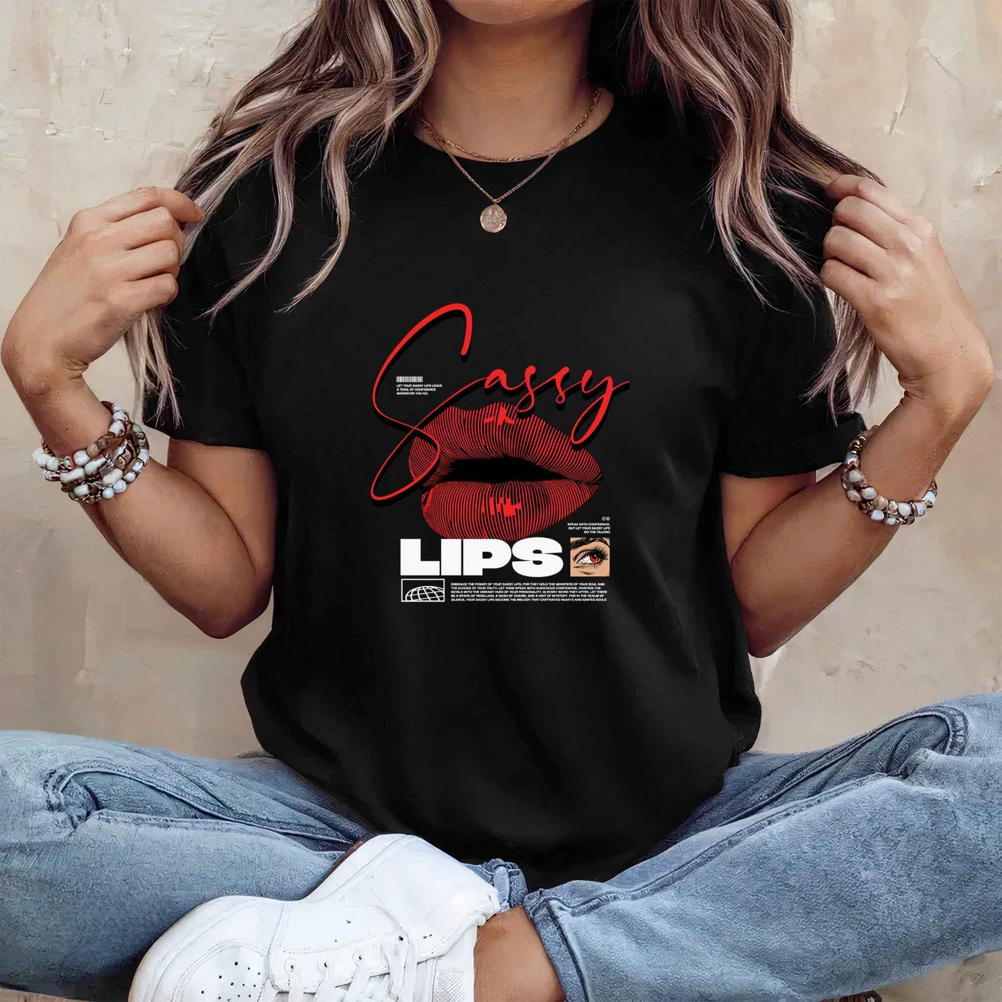 Tricou dama din bumbac 100% Vibrant SASSY LIPS
