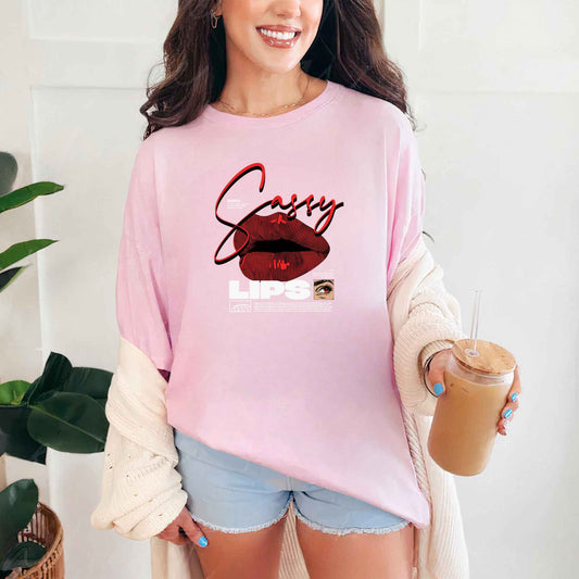 Tricou dama din bumbac 100% Vibrant SASSY LIPS