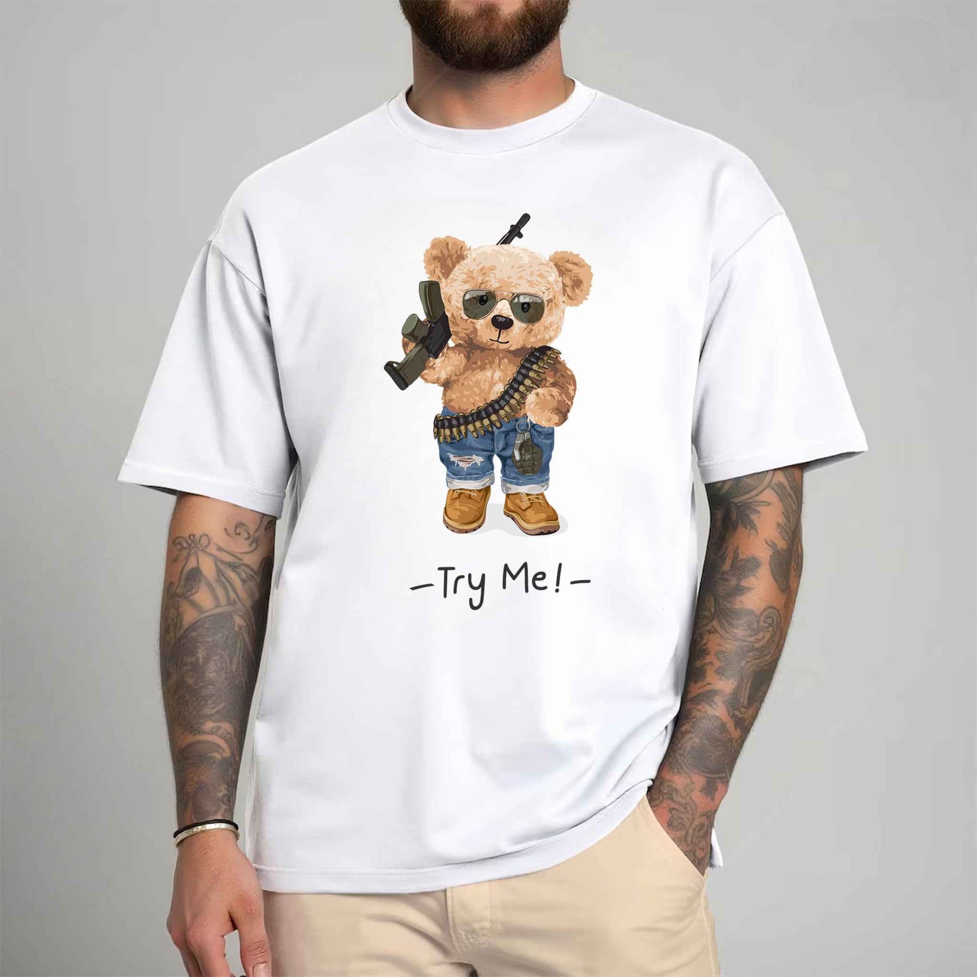 Tricou barbat din bumbac 100% cu Ursuleti TRY ME!