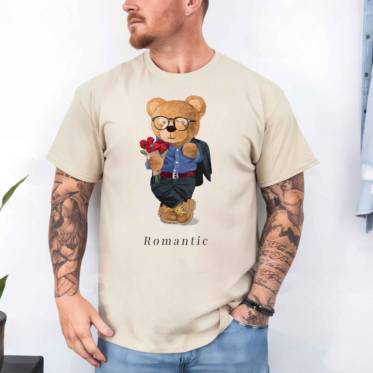 Tricou barbat din bumbac 100% cu Ursuleti ROMANTIC