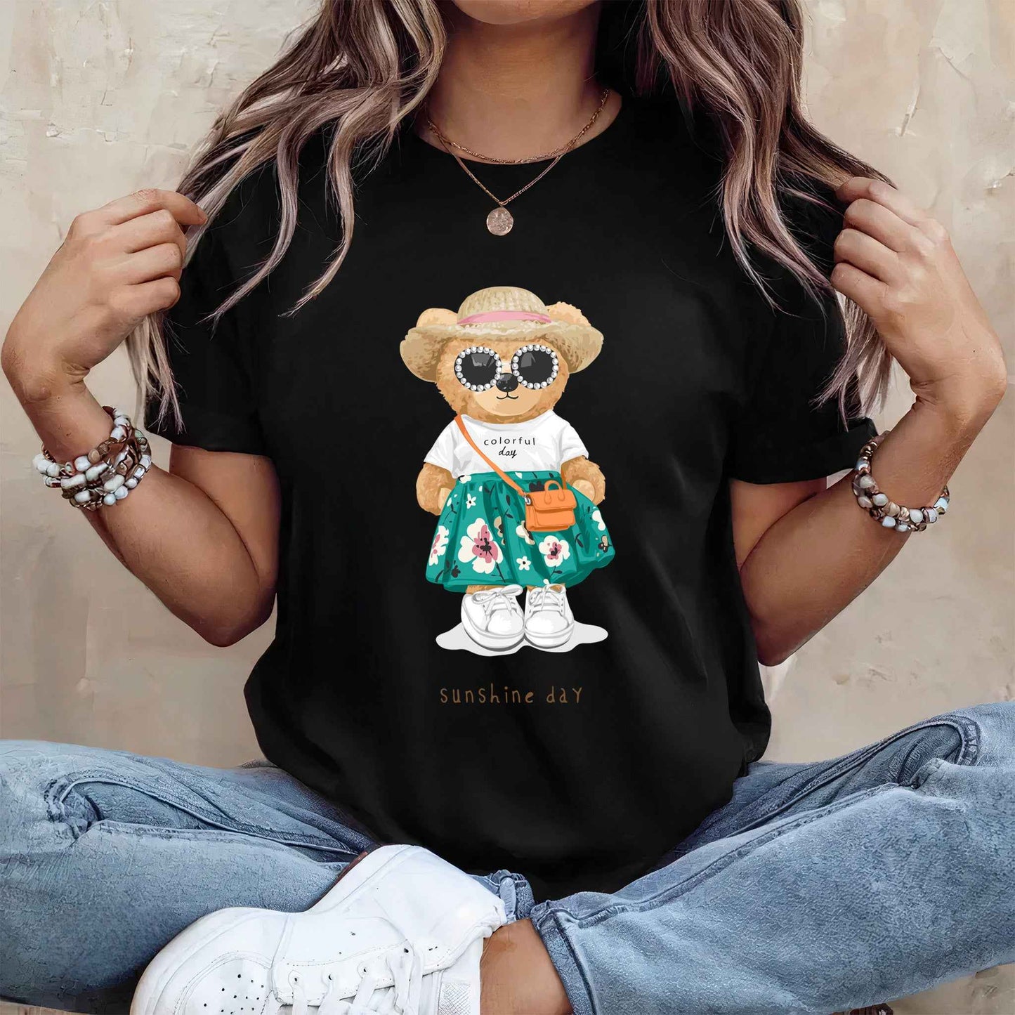 Tricou dama din bumbac 100% Cu Ursuleti SUNSHINE