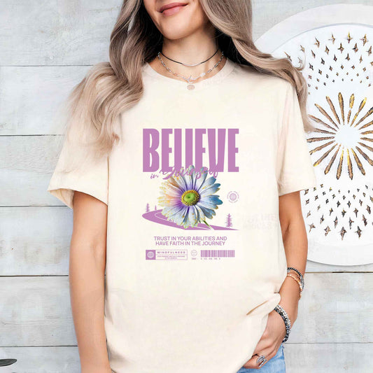 Tricou dama din bumbac 100% cu mesaje si citatate Vibrant BELIEVE