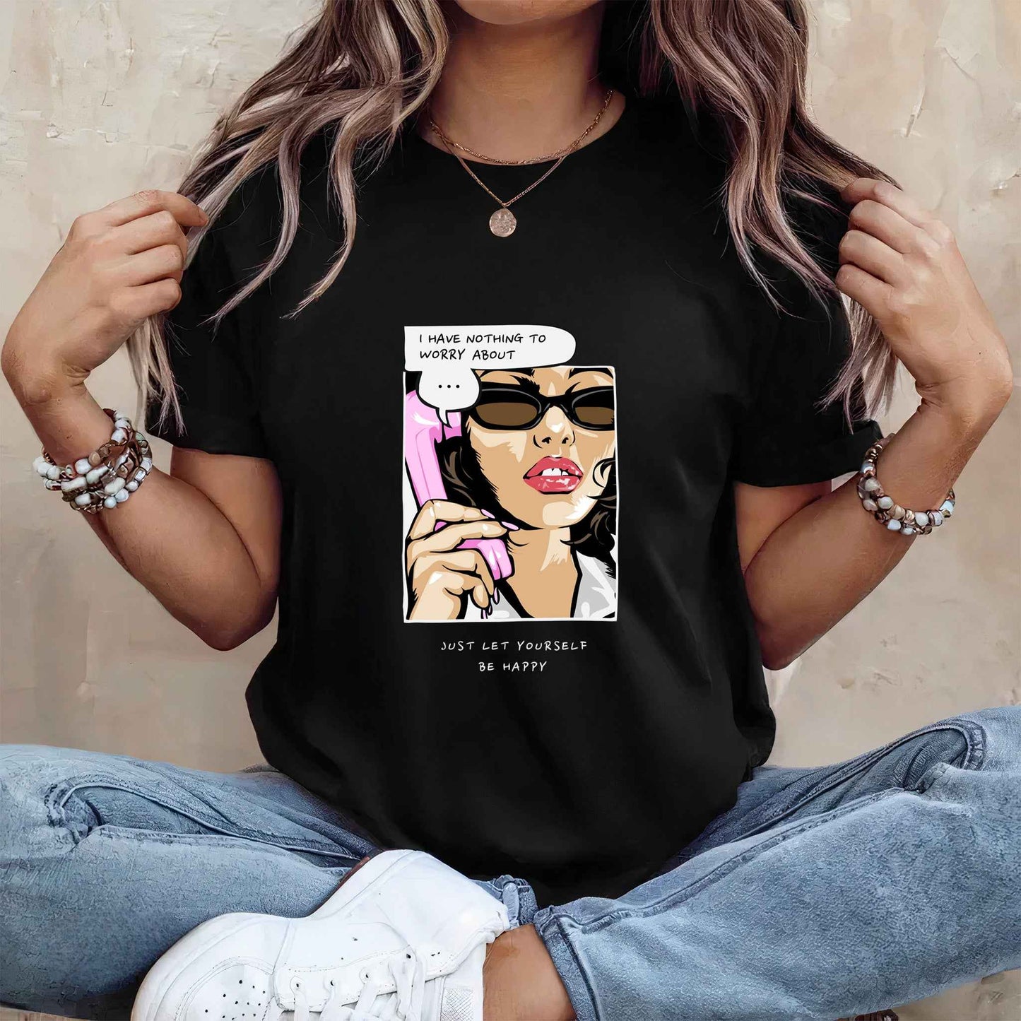 Tricou dama din bumbac 100% Minimalist NO WORRY