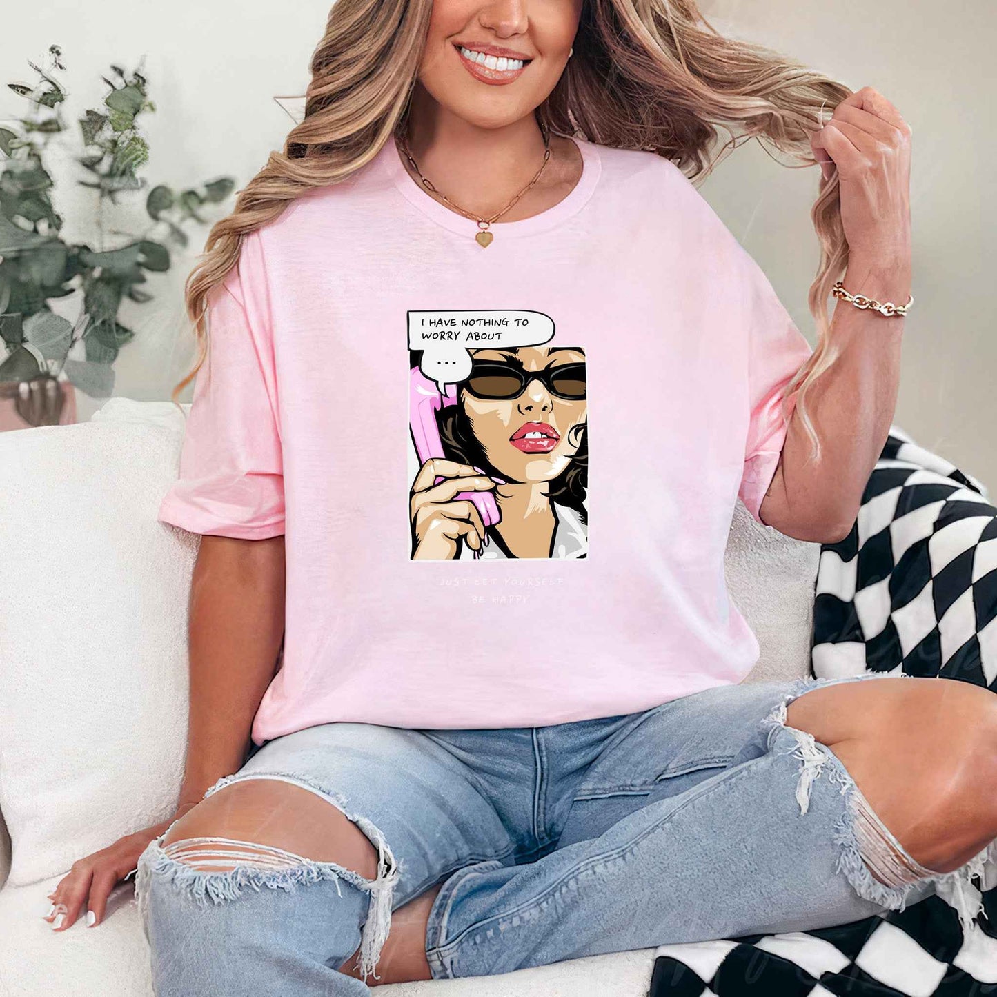 Tricou dama din bumbac 100% Minimalist NO WORRY