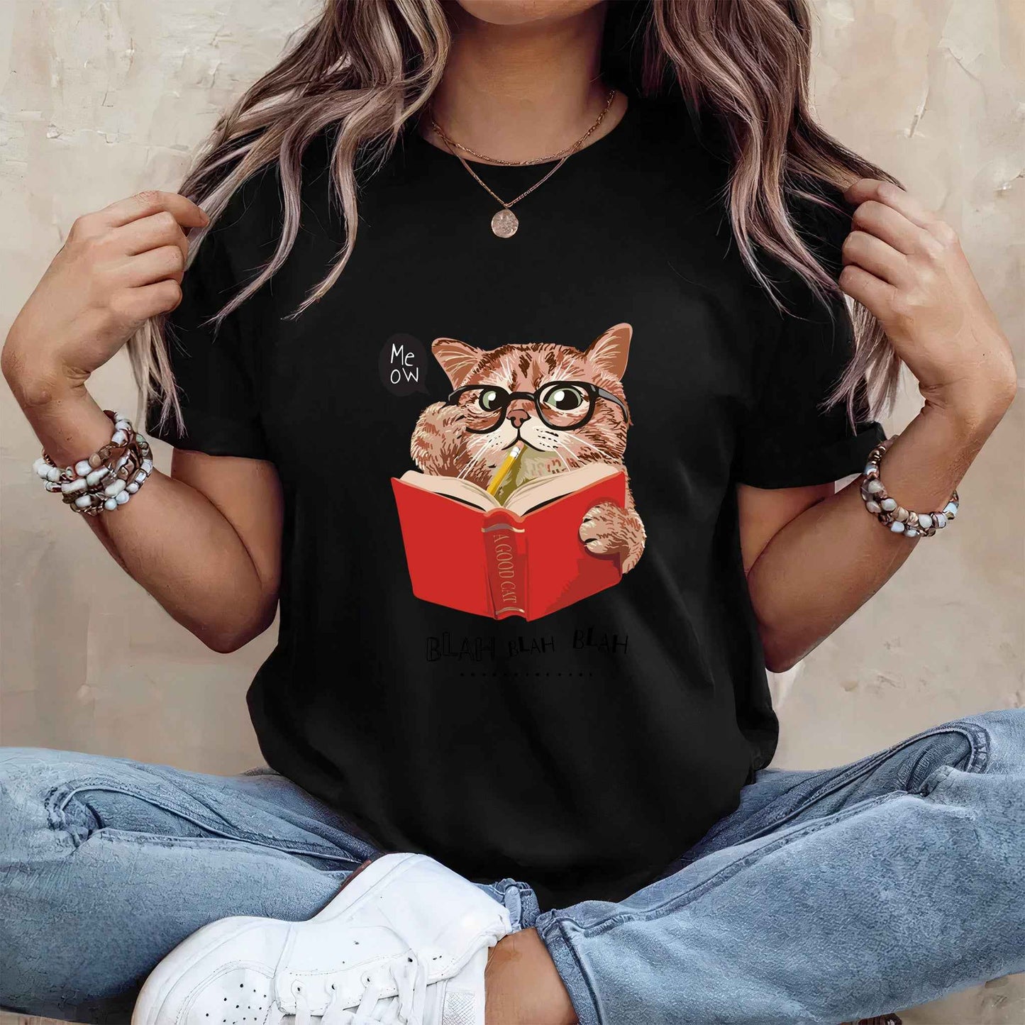 Tricou dama din bumbac 100% cu Pisici MEOW