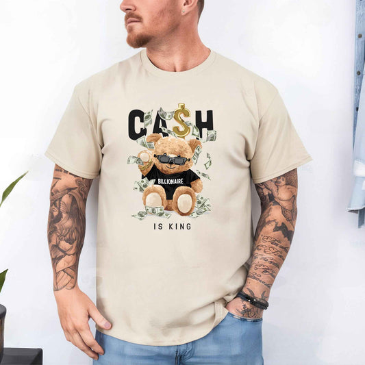 Tricou barbat din bumbac 100% cu Ursuleti CASH IS KING