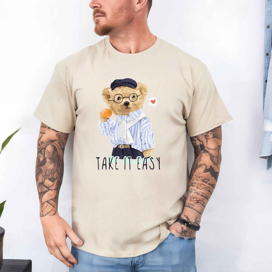 Tricou barbat din bumbac 100% cu Ursuleti TAKE IT EASY