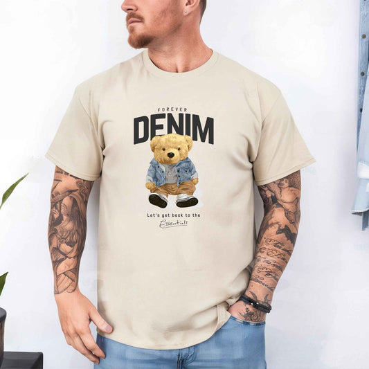 Tricou barbat din bumbac 100% cu Ursuleti FOREVER DENIM