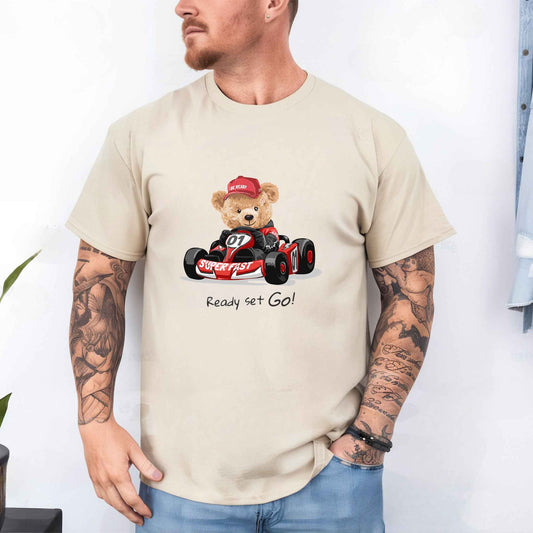 Tricou barbat din bumbac 100% cu Ursuleti READY SET GO