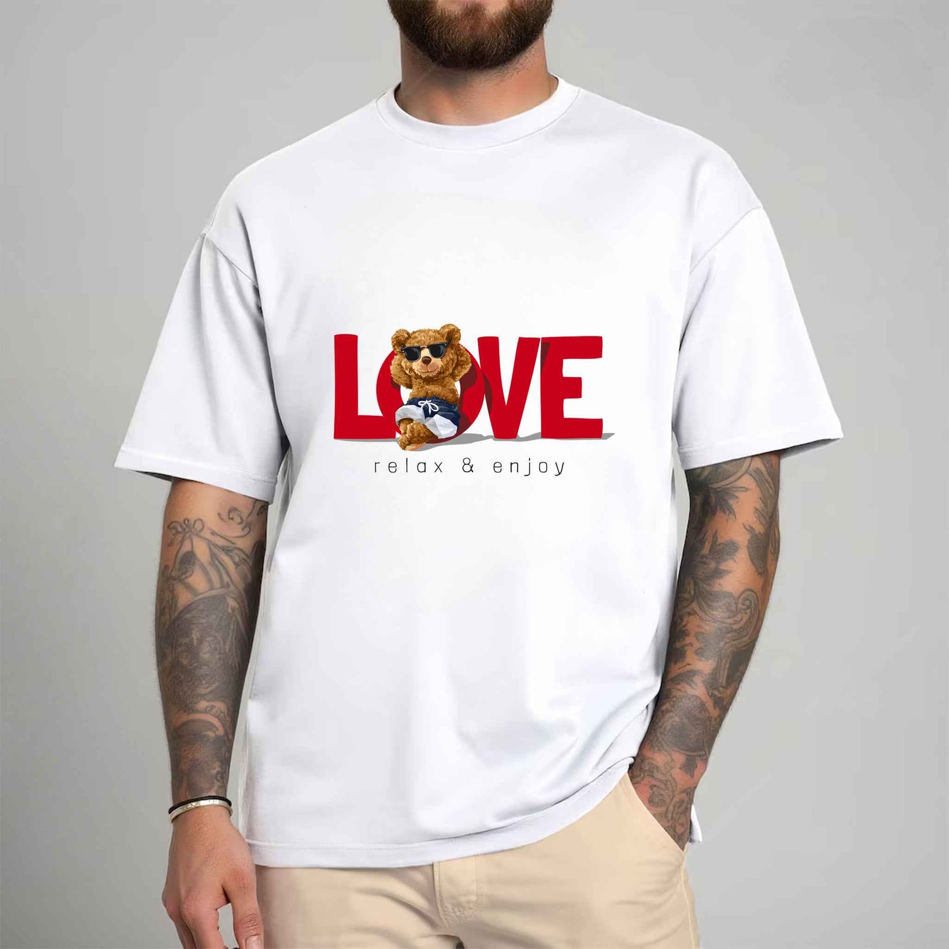 Tricou barbat din bumbac 100% cu Ursuleti LOVE RELAX & ENJOY