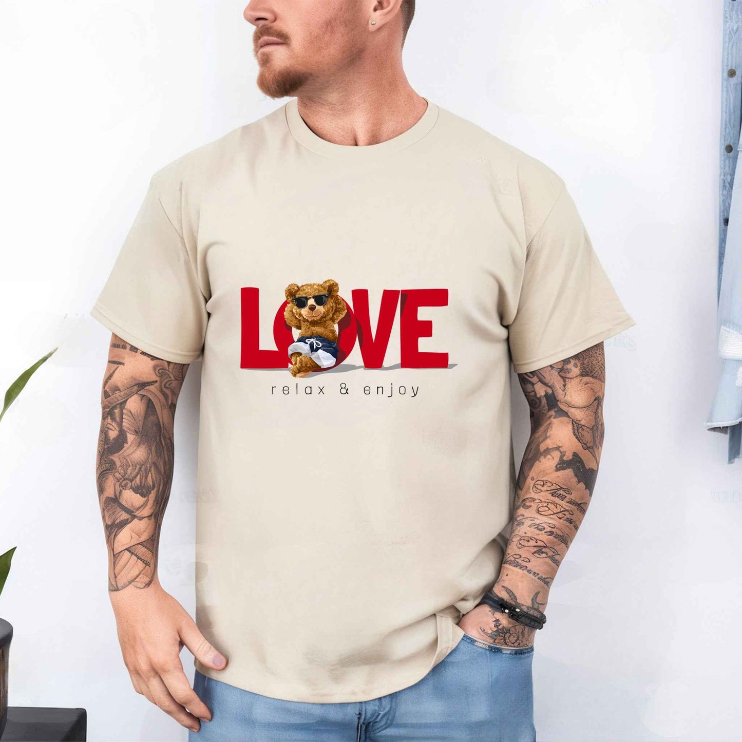Tricou barbat din bumbac 100% cu Ursuleti LOVE RELAX & ENJOY