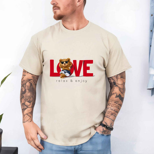 Tricou barbat din bumbac 100% cu Ursuleti LOVE RELAX & ENJOY