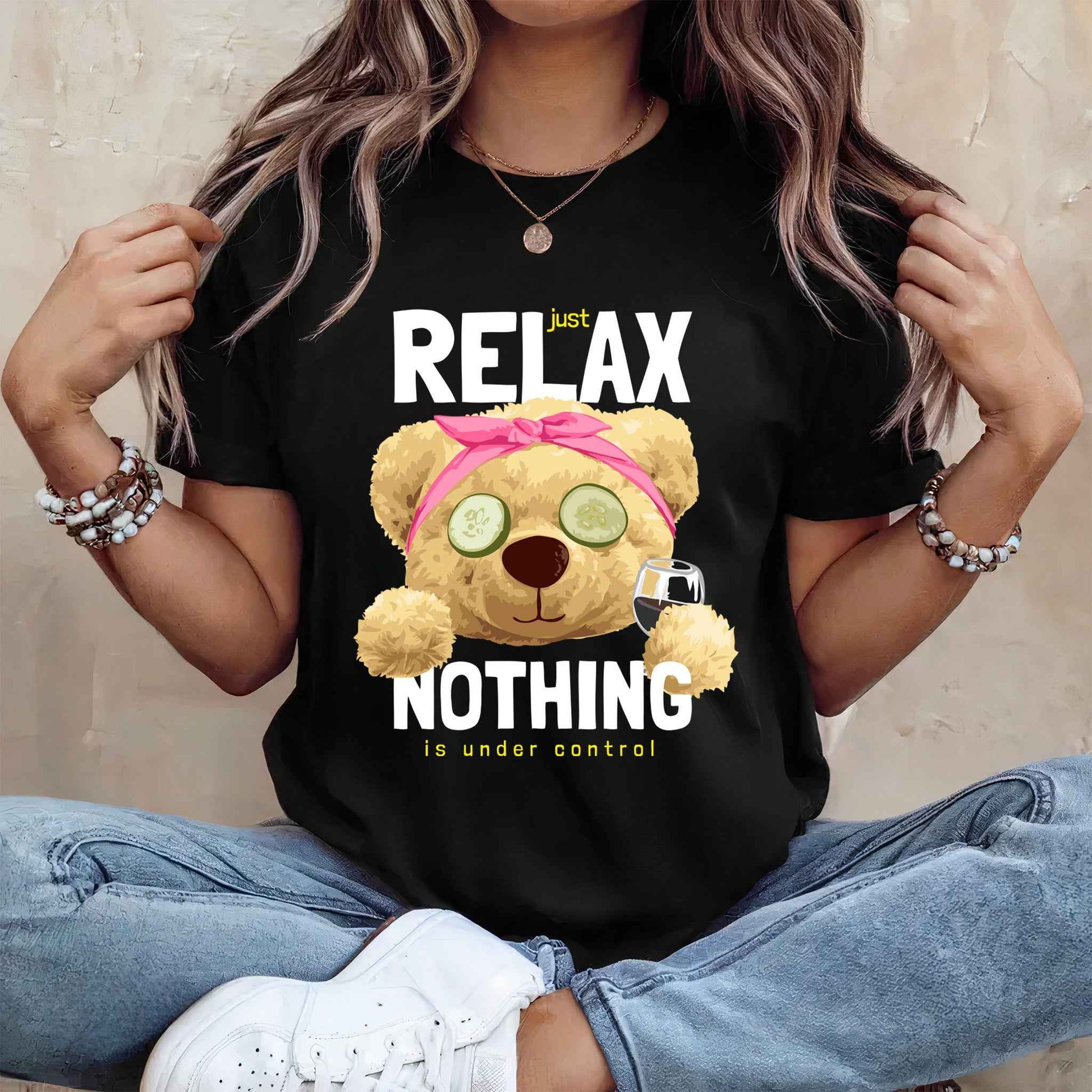 Tricou dama din bumbac 100% cu Ursuleti JUST RELAX